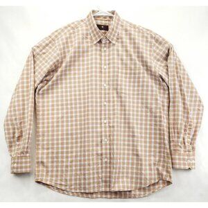 Toscano by Patrick Assaraf Shirt Mens XL Orange White Check Cotton Button-Down